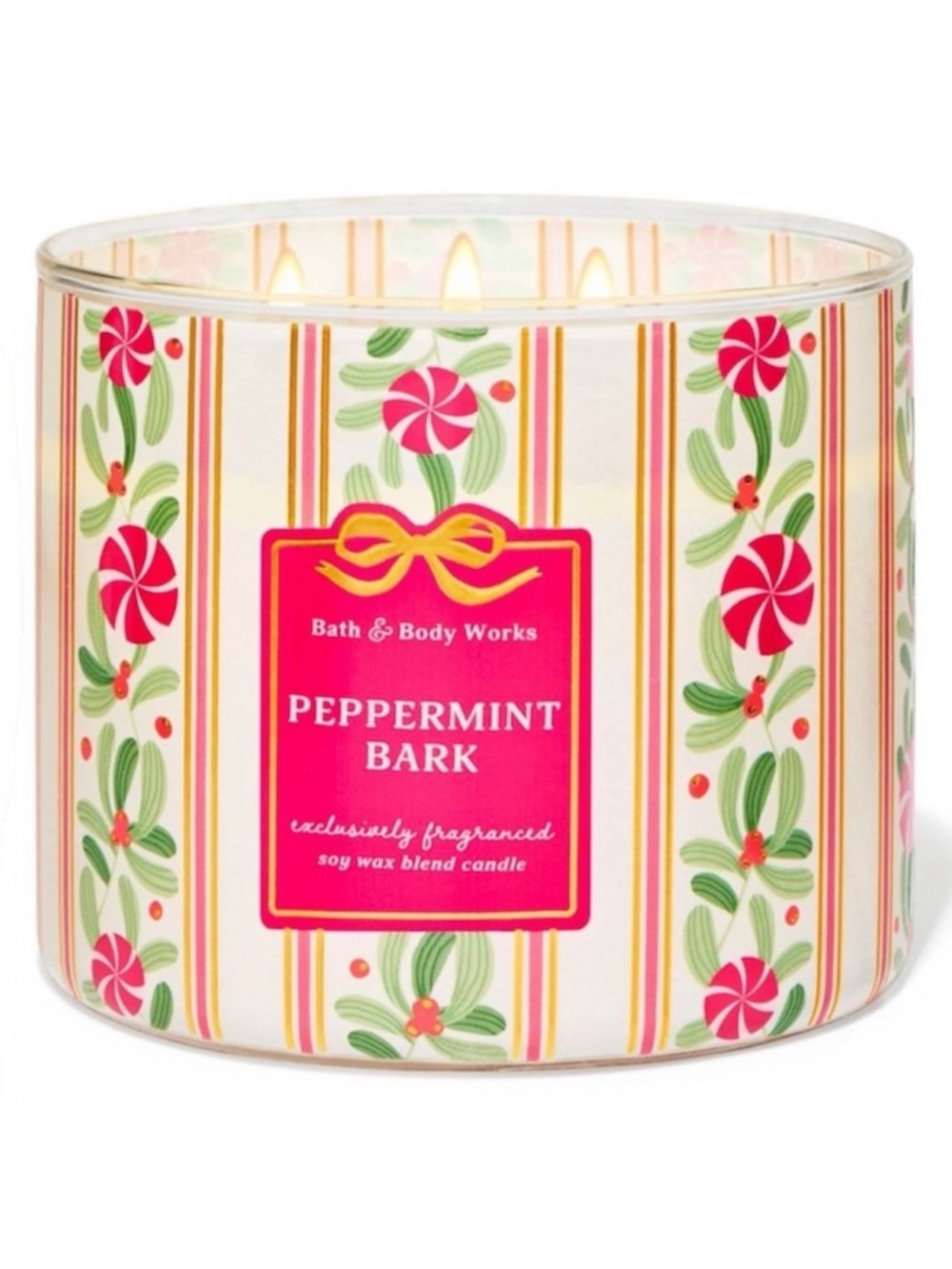 Bath & Body Works Peppermint Bark 3 Wick Candle with White Lid & Wax